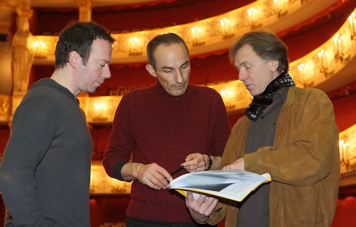 Alexei Ratmansky, Jerome Kaplan and Ivan Liska at the Paquita tech rehearsal. Photo by Wilfried Hall.