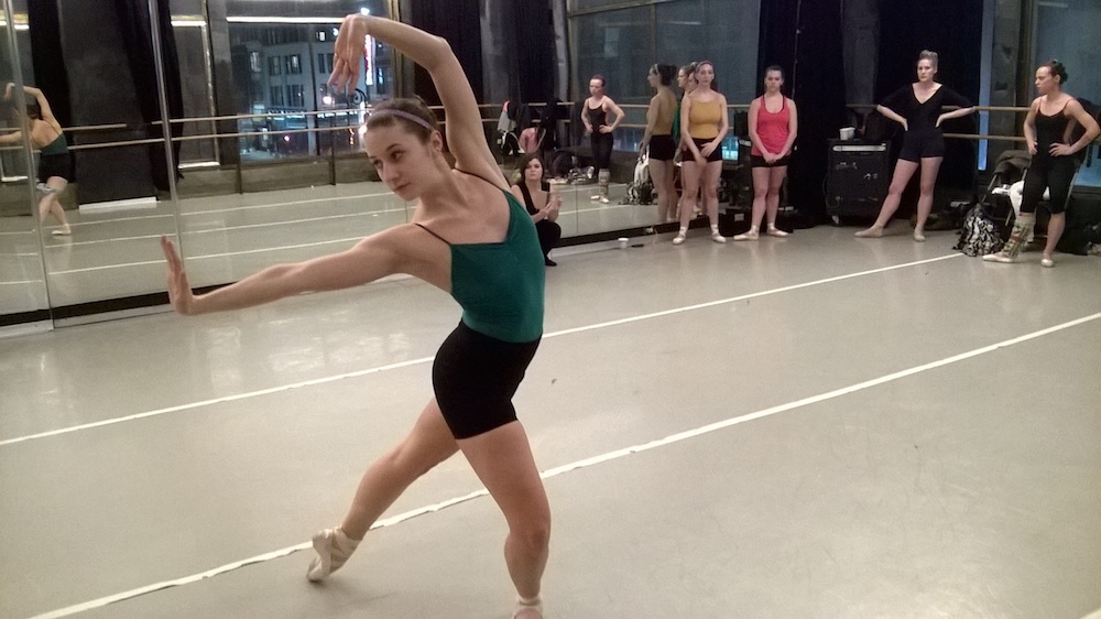 XAOC dancer Debra Bona rehearses while Eryn and the company look on