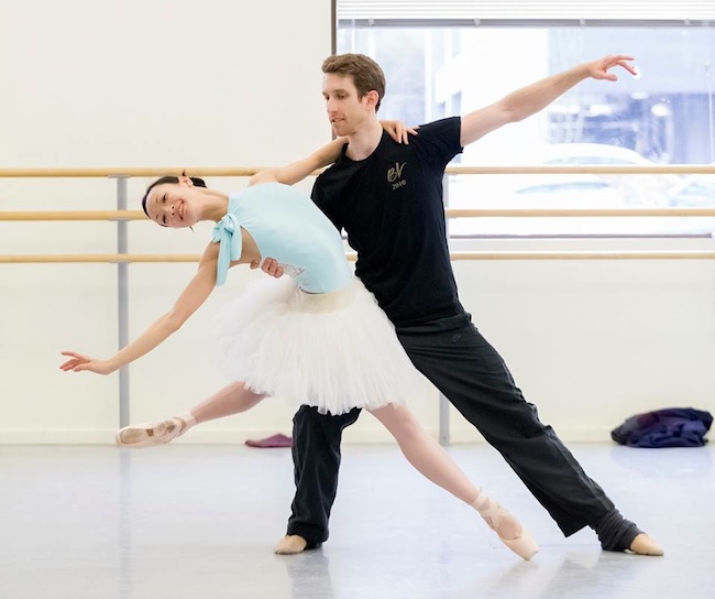 Oregon Ballet Theatre’s Xuan Cheng (as Cinderella) and Brian Simcoe (as Prince Charming) in rehearsal for the company premiere of Ben Stevenson’s Cinderella. Photo by Blaine Truitt Covert