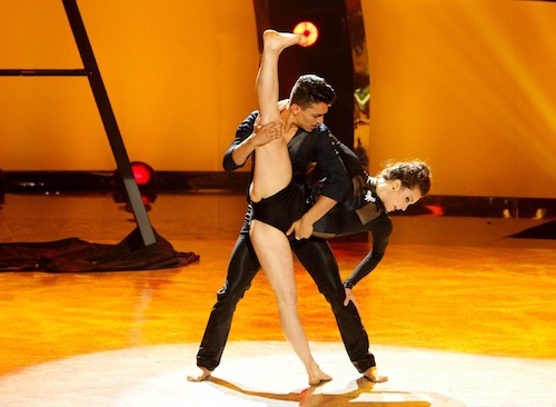 Top 6 contestant Paul Kamiryan and all-star dancer Kathryn McCormick in a Jazz routine